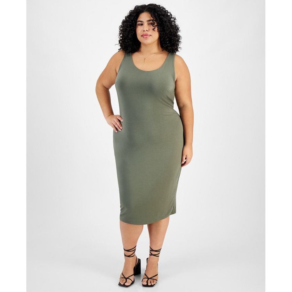 Bar III Tank Bodycon Midi Dress Dusty Olive Casual Summer Comfy 1X NWT
